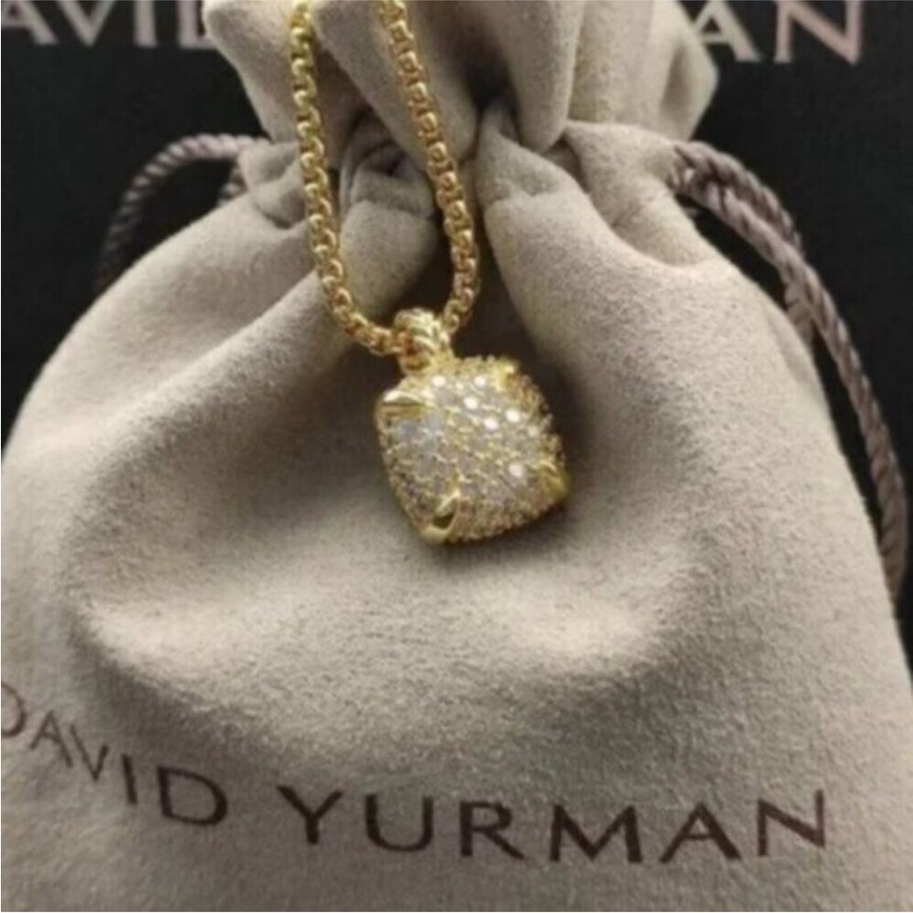 David Yurman Gold Pave Cubic Zirconia Heart Pendant Necklace